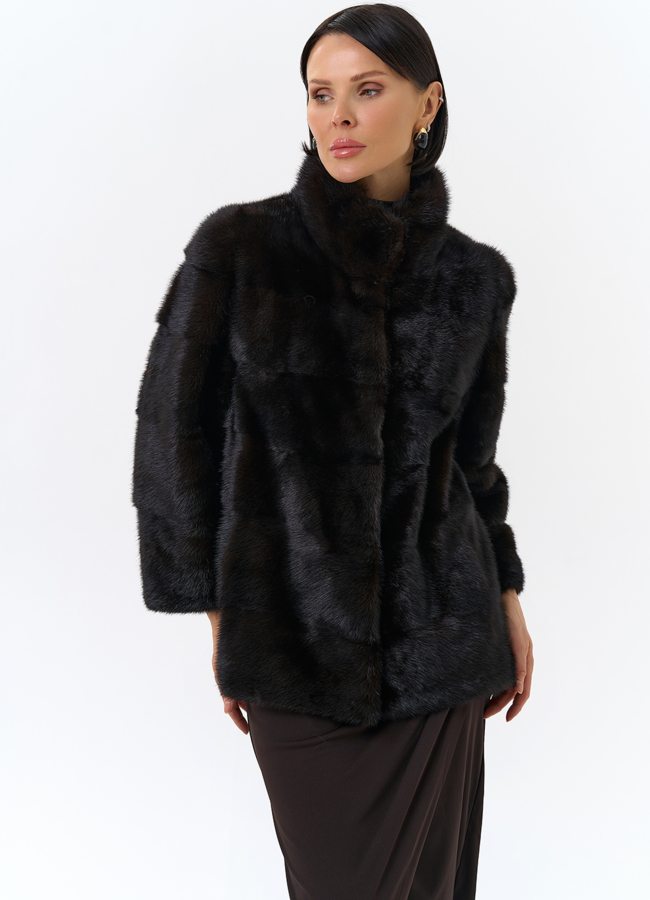 Поперечная шуба из норки модель № 25892 универмаг малина