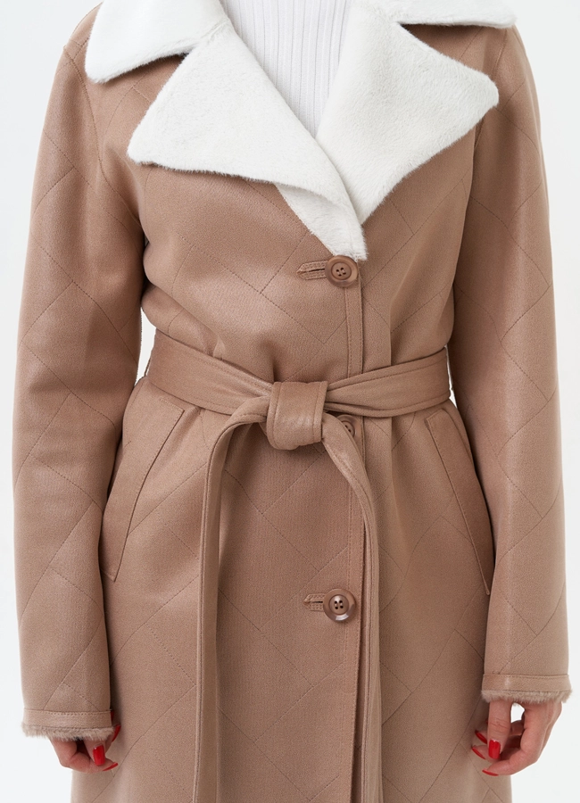 Пальто женское из эко замши с английским воротником модель № 29981 универмаг малина