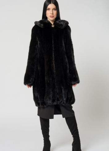 Норковая шуба с капюшоном