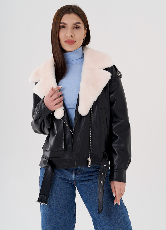 Куртка косуха на утеплении со съемным натуральным мехом модель № 2273 в кредит