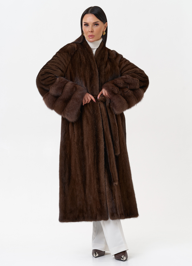 фото Шуба из скандинавской норки с куницей модель № 29258