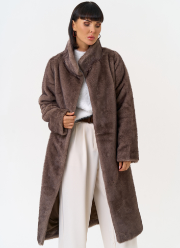 Женская шуба из эко меха с воротником стойкой