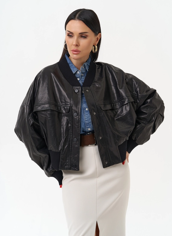 Женская куртка бомбер из натуральной кожи