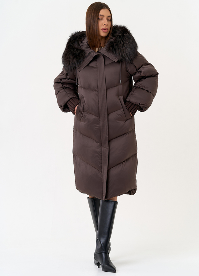 Женский пуховик с капюшоном из меха чернобурки модель № 31443 в кредит
