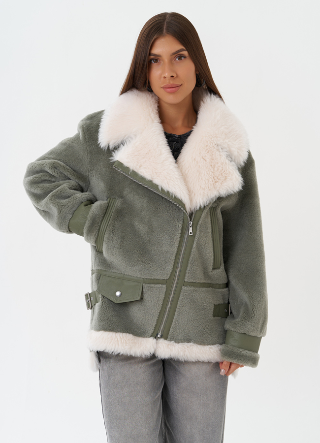 фото Эко дубленка с английским воротником модель № 28536