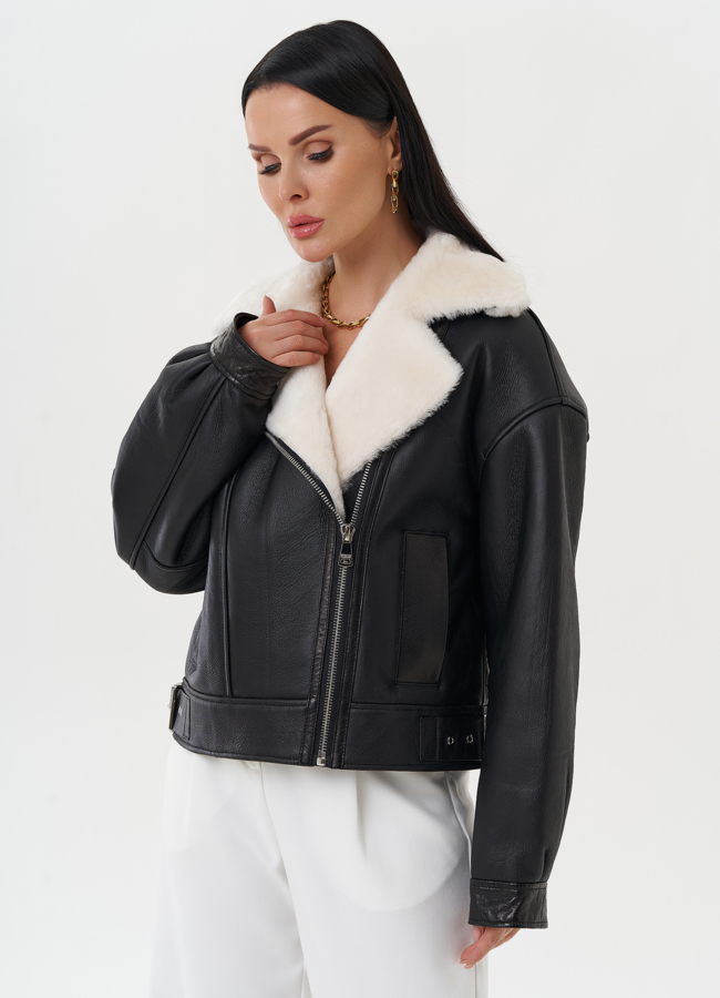 Натуральная дубленка черного цвета модель № 28428 универмаг малина