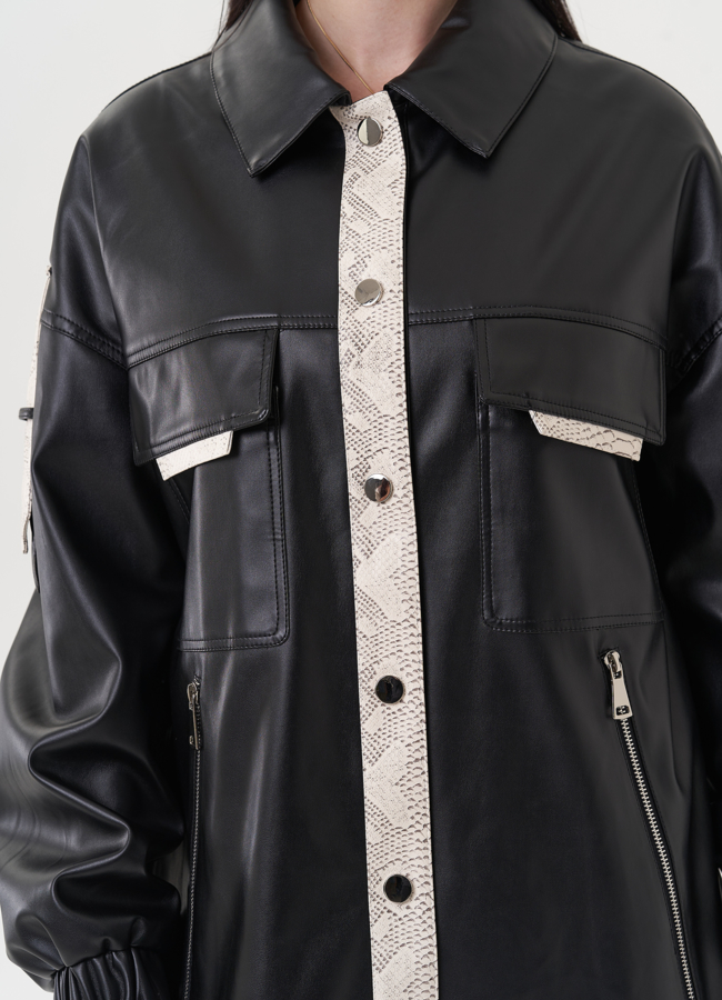 Куртка-рубашка из эко кожи с контрастными вставками модель № 27161 в рассрочку