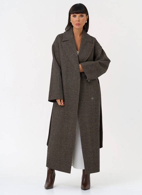 Женское длинное пальто с английским воротником
