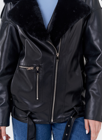Куртка-косуха из эко кожи на утеплителе с натуральным мутоном Куртка-косуха из эко кожи на утеплителе с натуральным мутоном