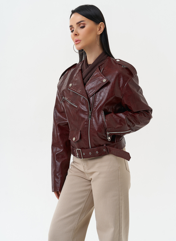 Куртка косуха из эко кожи бордового цвета