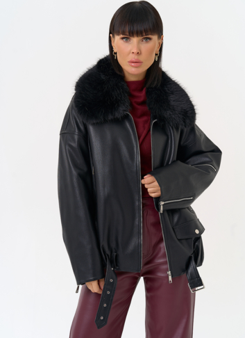 Женская утепленная куртка из эко кожи черного цвета