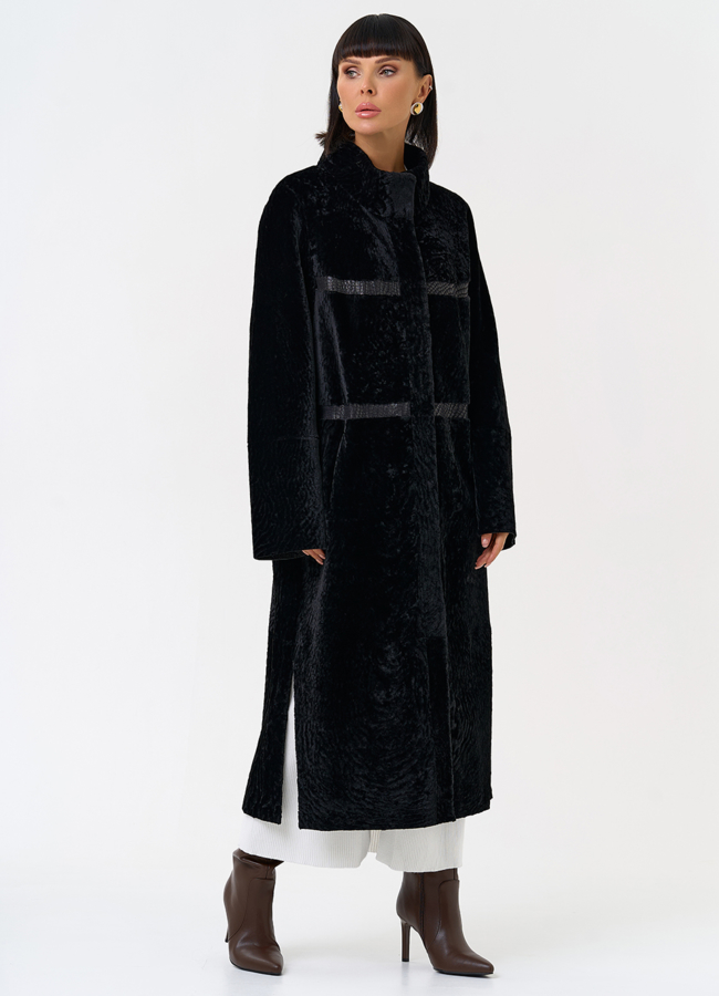 Женская двухсторонняя дубленка черного цвета модель № 31476 универмаг малина