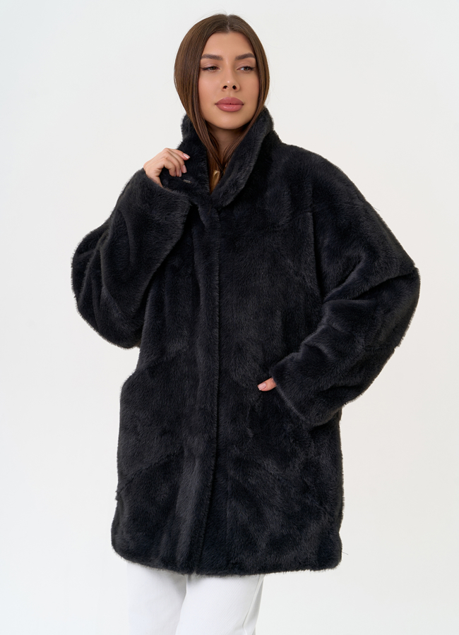 Женская шуба из эко меха с воротником стойкой модель № 31275 универмаг малина