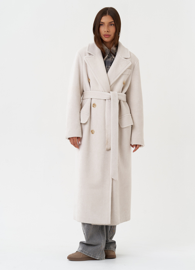 фото Длинное пальто из шерсти с английским воротником модель № 28537