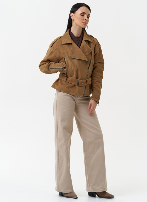 Куртка женская из натуральной замши с поясом