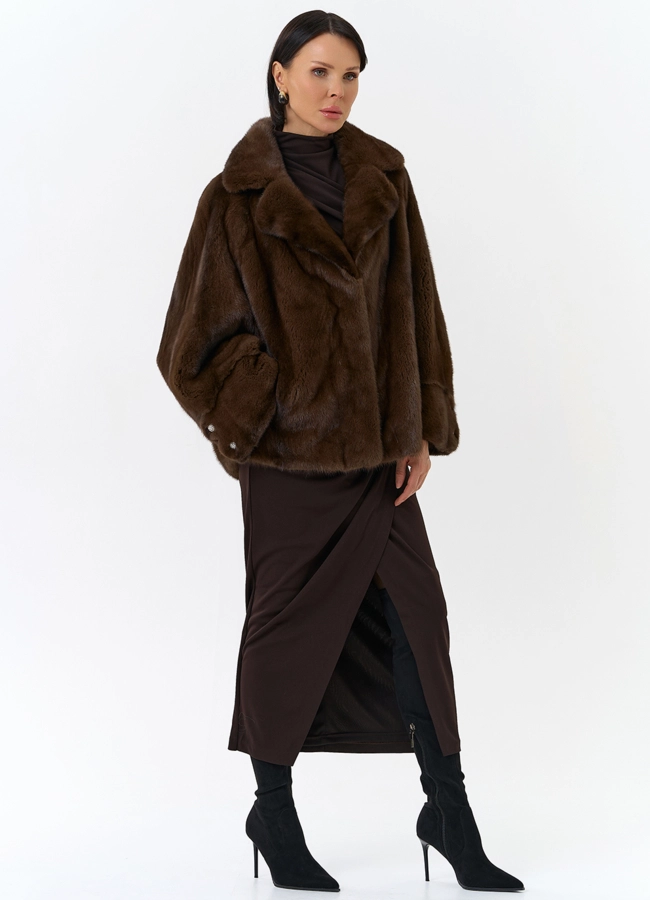 Укороченная шуба из меха норки  модель № 32031 универмаг малина