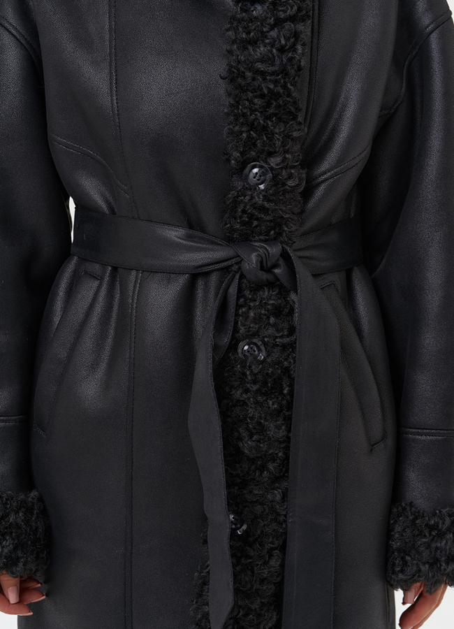 Женская дубленка из эко замши с поясом модель № 31280 универмаг малина