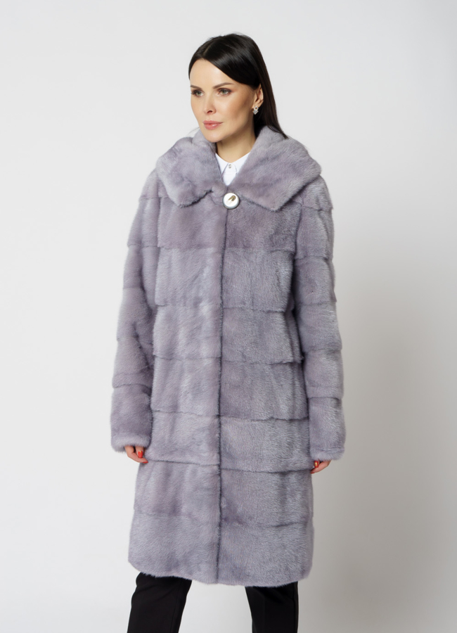 Норковая шуба с капюшоном голубого цвета трансформер  4 в 1 модель № 29120 меха малина