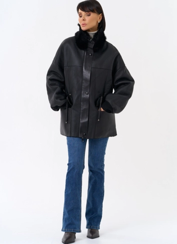 Женская натуральная дубленка с воротником стойкой