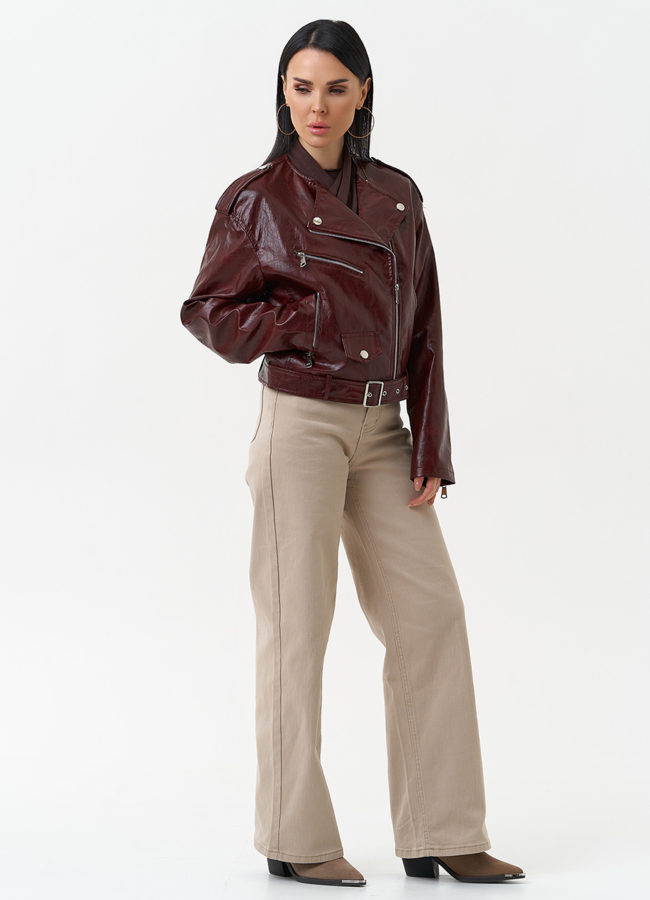 Куртка косуха из эко кожи бордового цвета модель № 30312 универмаг малина