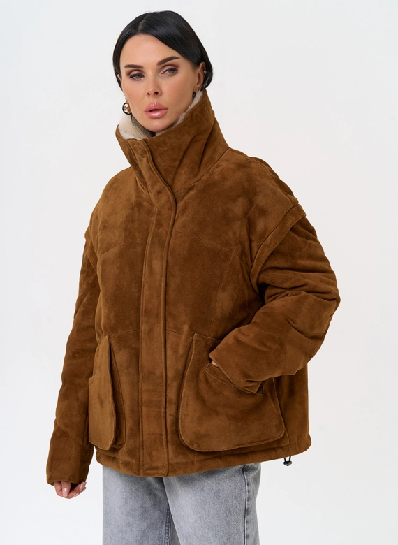 Пуховик - трансформер из натуральной замши