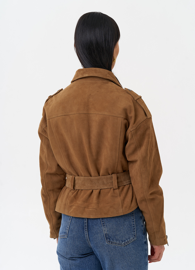 Куртка из замши с поясом модель № 29926 в кредит