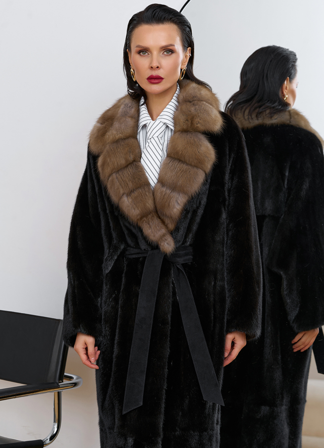 Норковая шуба с английским воротником из меха куницы модель № 30482 в рассрочку
