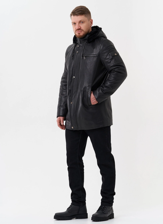 Мужская дубленка черного цвета  фото