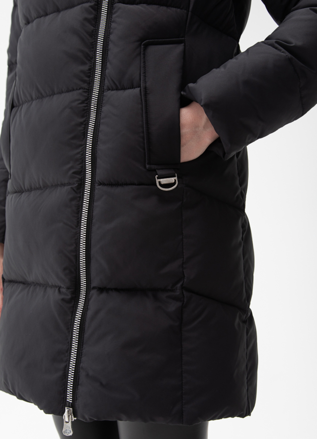 Комбинированный женский пуховик с капюшоном модель № 28392 универмаг малина