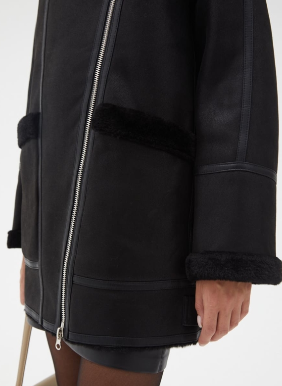 Женская удлиненная дубленка из эко кожи