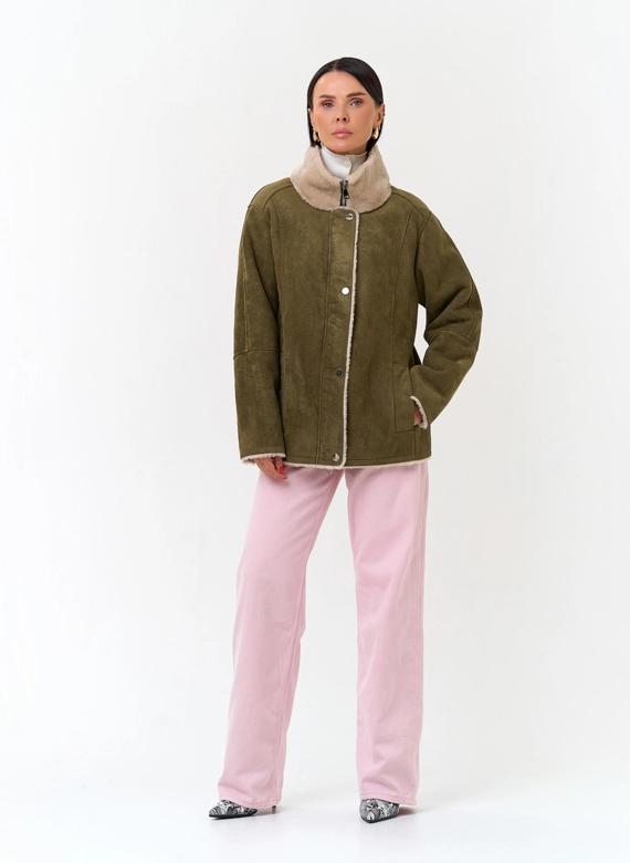 Женская дубленка из эко замши фото