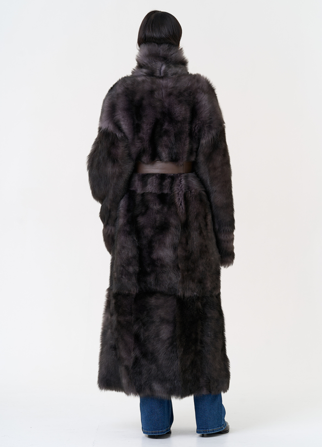 Женская двухсторонняя дубленка с поясом модель № 31616 универмаг малина