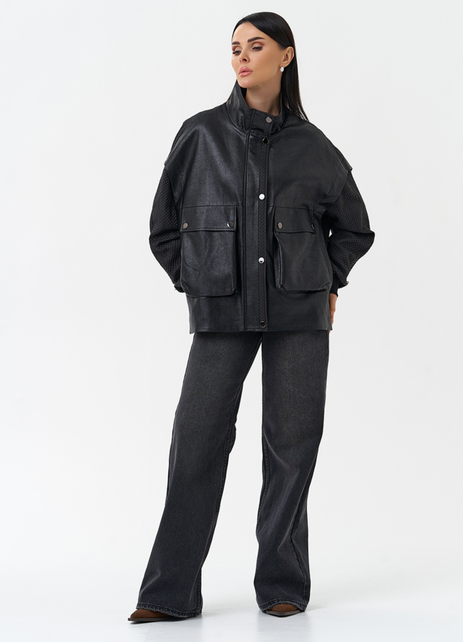 Куртка из эко кожи с воротником стойкой модель № 30029 универмаг малина