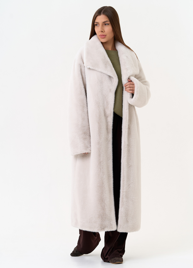 Длинная шуба из эко меха с отложным воротником модель № 31273 в рассрочку