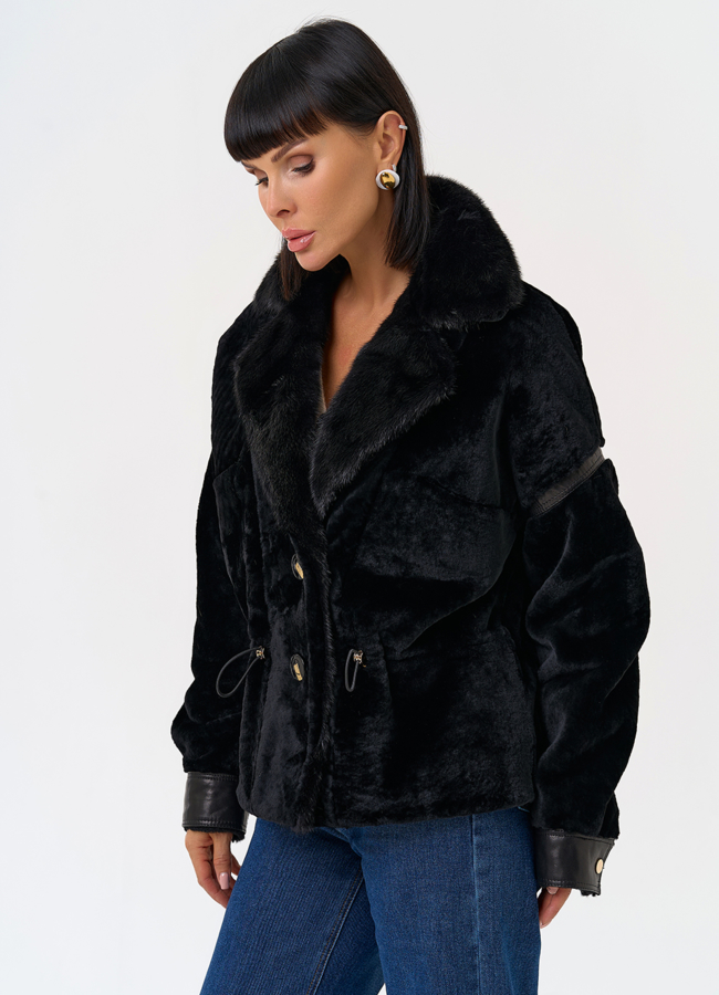 Женская короткая дубленка с английским воротником из меха норки модель № 31483 в рассрочку