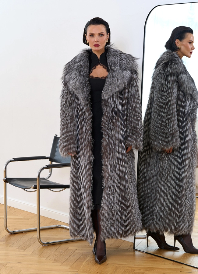 Длинная шуба из чернобурой лисы модель № 34163 в кредит фото